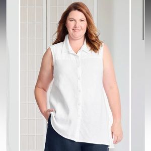 Flax Skyline Linen Blouse in White M A3